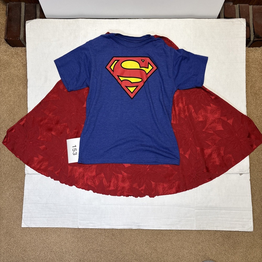 DC Comics Superman Cape Shirt Kids XL 14/16 Blue Red Costume Graphic T-Shirt